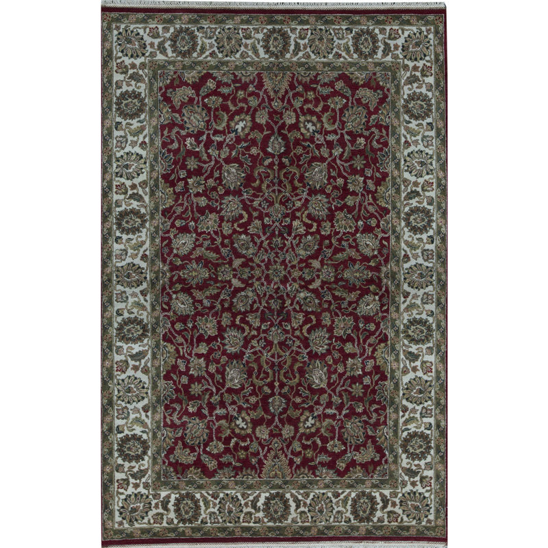 Tapis rouge et ivoire noué à la main de haute qualité