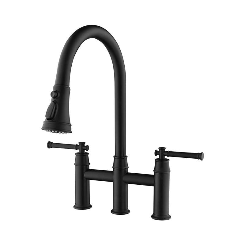Robinet de cuisine à poignée double 8 po, Noir mat