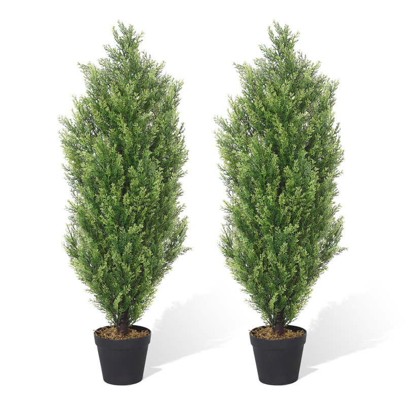 Faux Cedar Plant in Pot, 35.4" H x 13.7" W x 13.7" D, Green