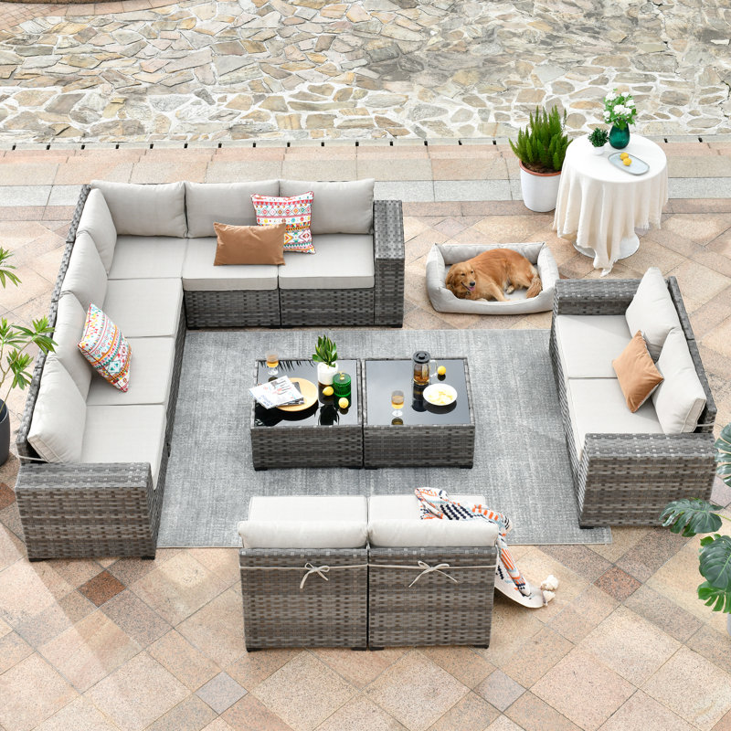 Ignatz 9 - Person Modular Patio Conversation Set with Cushions, Beige