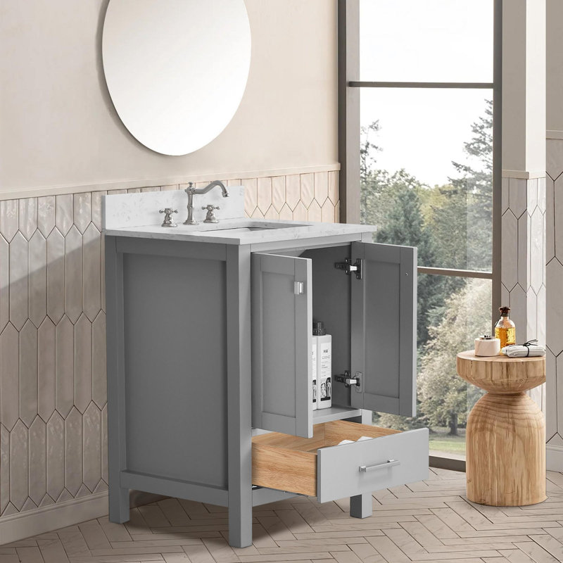 Meuble-lavabo moderne autoportant, Gris/argent, 24"