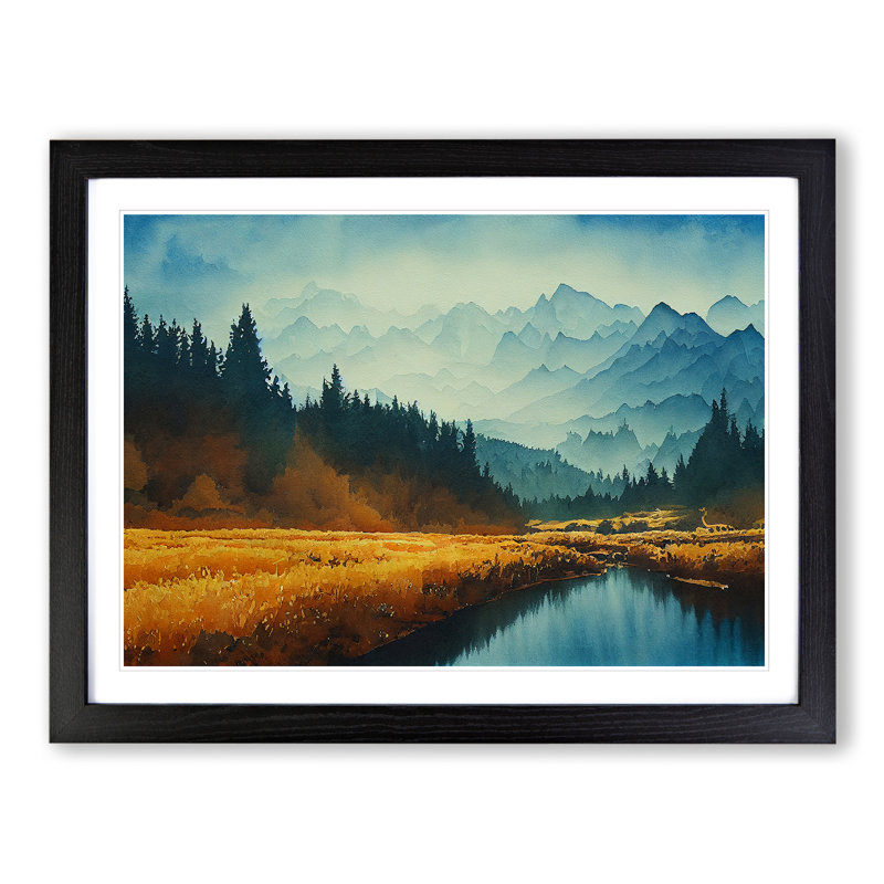 Mountain Forest - Single Picture Frame Print, Black Framed, 46cm H x 64cm W x 2cm D