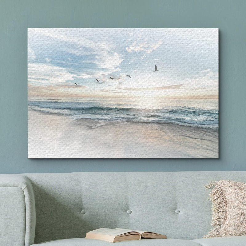 Coastal Beach Sunrise on The Beachy Scene Seagull Coastal Modern Large Canvas Print Wall Art Bedroom Decoration
