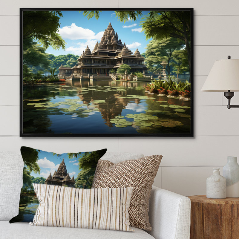 " Indian Art Temple Serenity I ", Cadre flottant noir, H 34 po x l 44 po x P 1,5 po