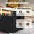 2 PCS Outdoor Rattan Fire Table Set with Tank Cover Tempered Glass Tabletop Black-2099005843