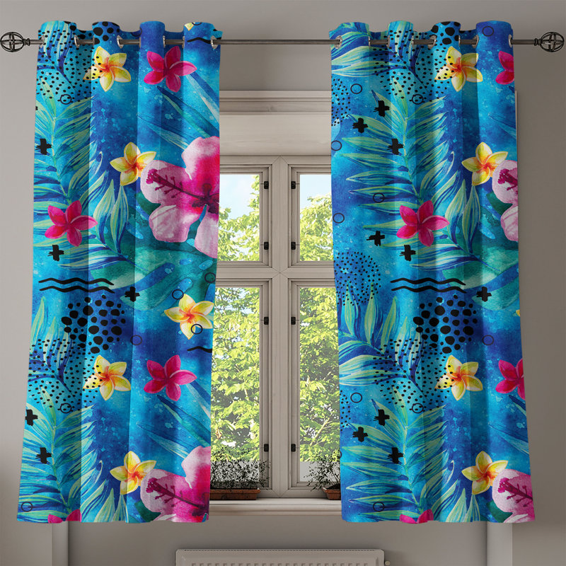 Rideau à œillets Dakota Fields Floral Design Hibiscus Magenta foncé lavande, L 50 po x L 63 po