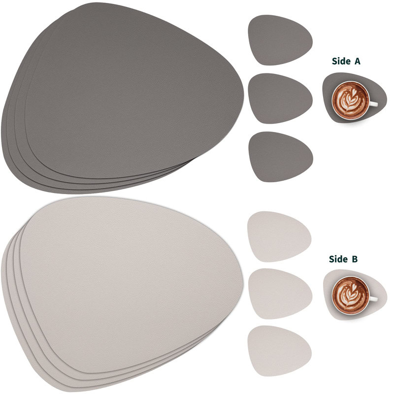 Leather/Faux Leather Solid Colour Triangle Placemat, Grey/Beige
