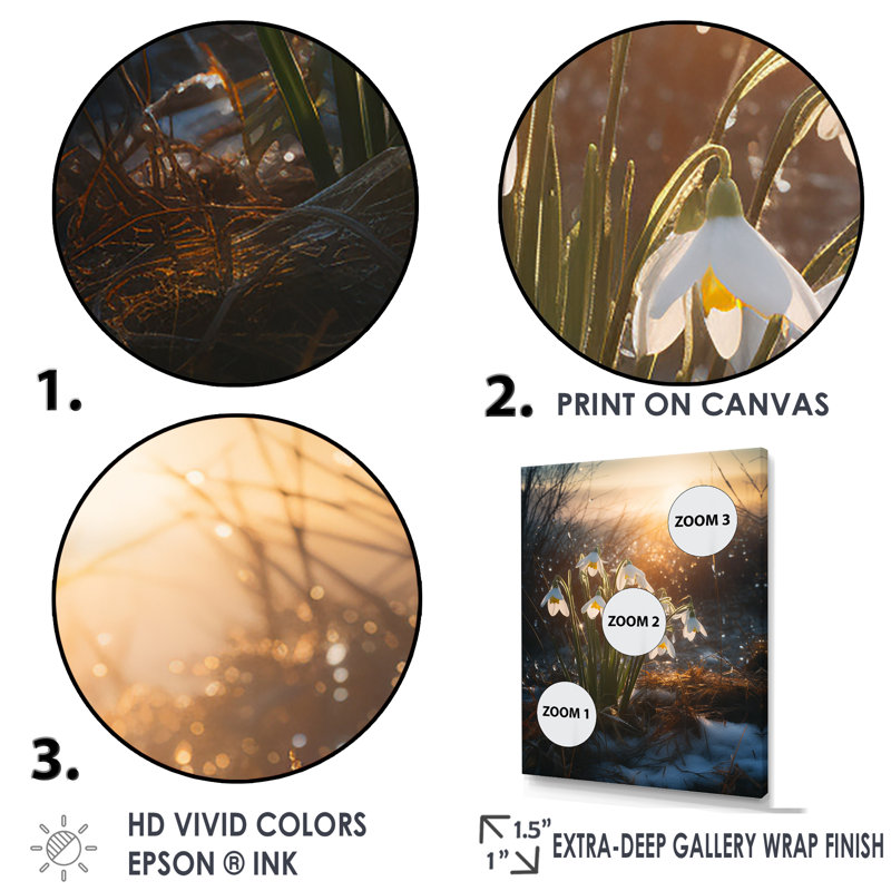 «Green Snowdrops Winter Sunset - Décoration murale Snowdrops», Cadre naturel flottant, H 32 po x l 16 po