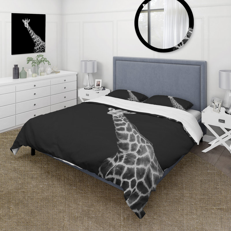 Gros plan Portrait d'une girafe I - Ensemble de housse de couette Farmhouse - Microfibre de polyester