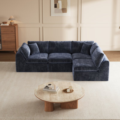 Canapé d'angle modulaire sans ossature de 110 pouces de large, canapé nuage en chenille en forme de L 4 places, aucun assemblage requis