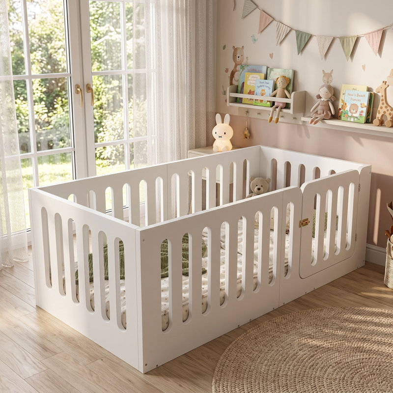 Lit pour enfant en bois massif avec porte espiègle Benedict Montessori, Lit simple, Blanc