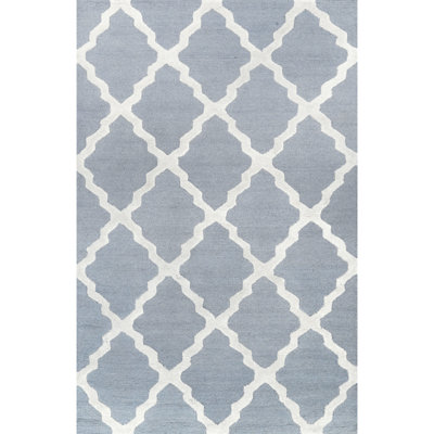 Tapis bleu / crème en laine touffeté à la main Zaphod