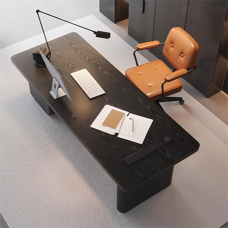 Bureau rectangulaire noir en bois massif + fer avec 3 tiroirs, H 29,53 po x l 62,99 po x P 31,5 po