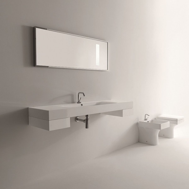Lavabo mural Cento 3535 blanc brillant et console murale Cento noir