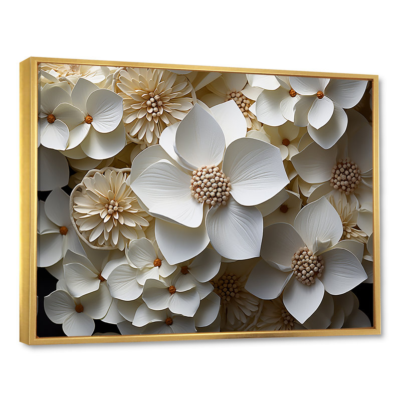 «Soft Neutral Tones Portray Hydrangea Blooms II», reproduction sur toile, Cadre flottant doré, H 34 po x l 44 po x P 1,5 po