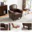 Fauteuil rembourré à dossier large avec pieds en bois massif et finition luxueuse en similicuir-769714143