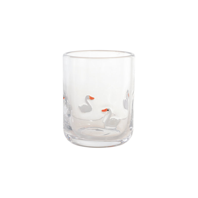 Verre en verre soufflé à la main avec motif de cygne fantaisiste