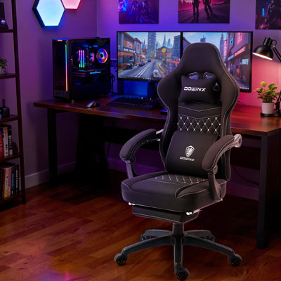 Breathable Fabric Gaming Chair, Comfort Office Chair with Gel Cushion and Storage Bag, Game Chair with Pocket Spring Cushion and Footrest