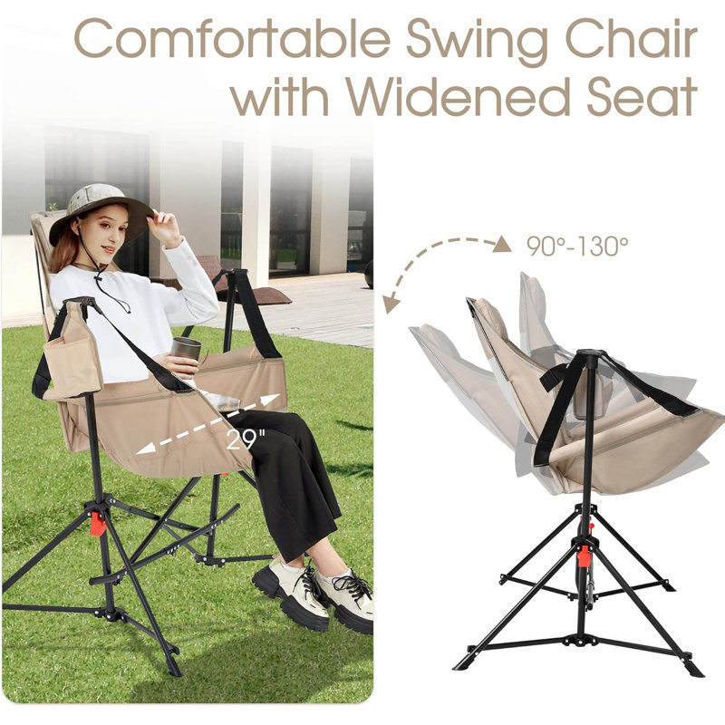 Hammock Folding Camping Chair - Outdoor Folding Portable Swing Camp Chairs with Aluminum Alloy Adjustable Back and Pillow Cup Holder for Beach Lawn Patio