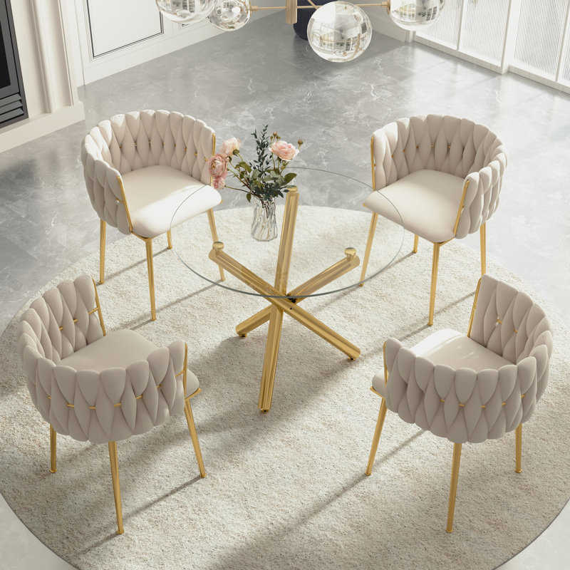 Ensemble de salle à manger Raykwan, Beige, H 29,5 po x L 36 po x l 36 po, Or