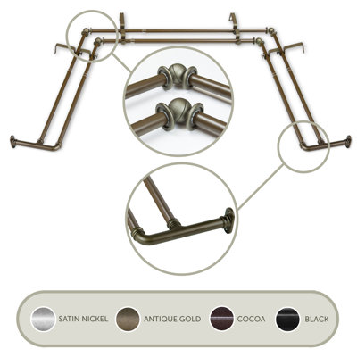 Alecs Adjustable Bay Window Double Curtain Rod