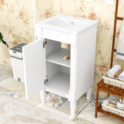 Armoire de salle de bain avec lavabo en céramique, tablette réglable et charnières à fermeture douce
