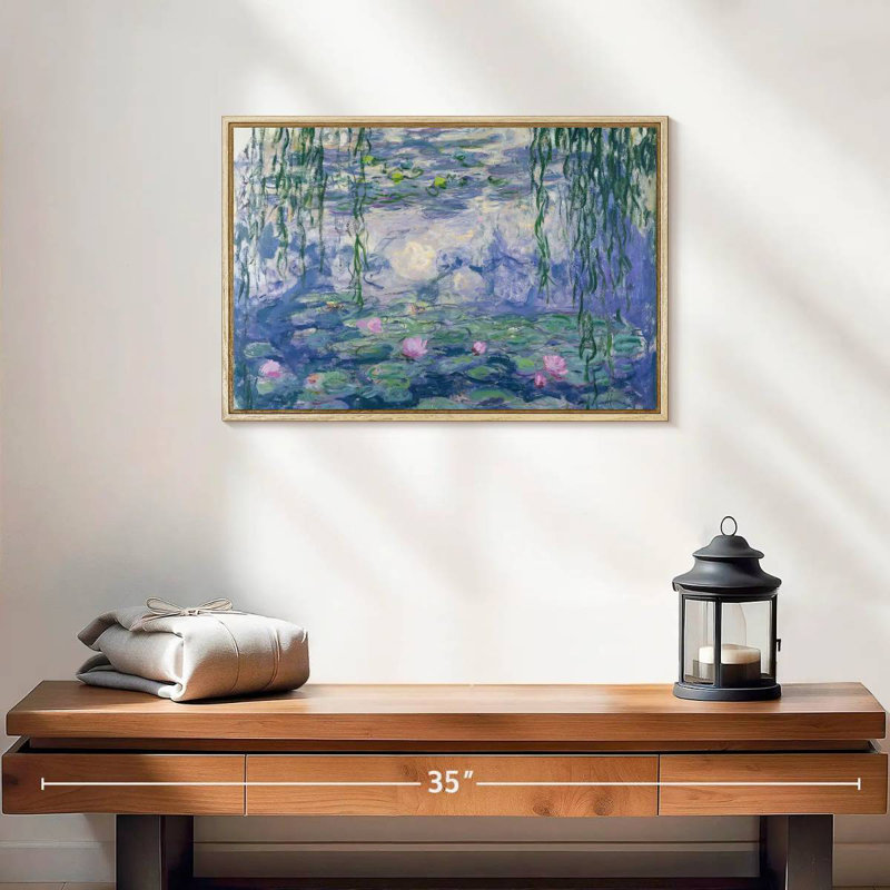 Nymphéas V, 19 po x 13 po, Cadre flottant en bois naturel