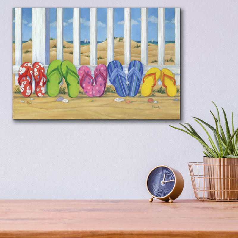 «Flip Flop Beach» par Paul Brent, art mural en verre acrylique, H 12 po x l 16 po x P 0,13 po