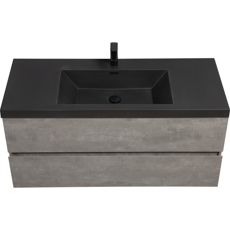 Meuble-lavabo mural 48 po avec lavabo, meuble-lavabo mural avec lavabo à quartz et tiroirs