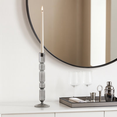 Modern Candle Holder with Stacked Sculptural Glass Base – Decorative Tabletop Taper Candle Holder for Dining Table, Shelf Decor, or Entryway Accent – Unique Home Accent for Minimalist Styling
