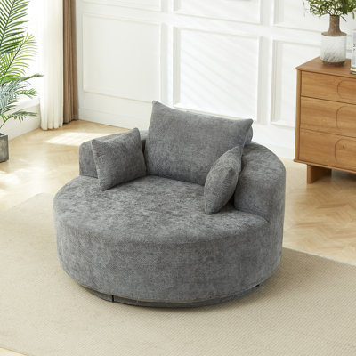 Fauteuil pivotant à 360° de 140 cm (55 po) en chenille, canapé-lit moderne et moelleux pour salon et chambre, avec coussin et rembourrage en mousse chenille, idéal pour les salles de projection et les chambres.