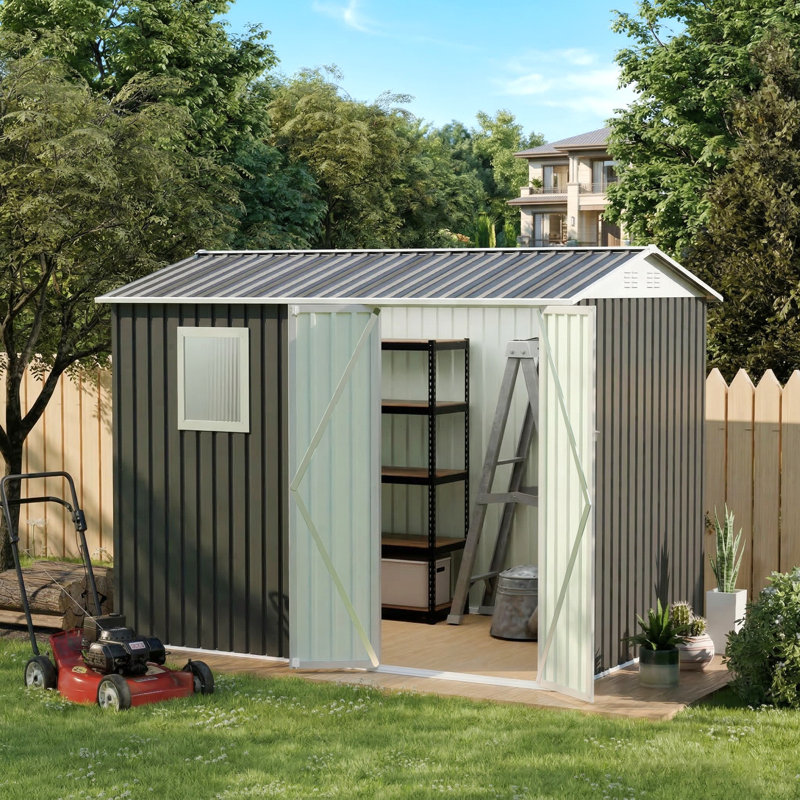 Remise de jardin en métal 9 x 6 pi avec 1 fenêtre pour portes de charnières d'extérieur