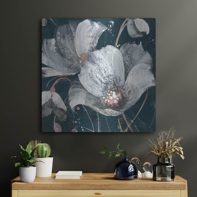 Art mural en métal luxueux «Transluncent Poppies Navy» par Albena Hristova, H 24 po x l 24 po