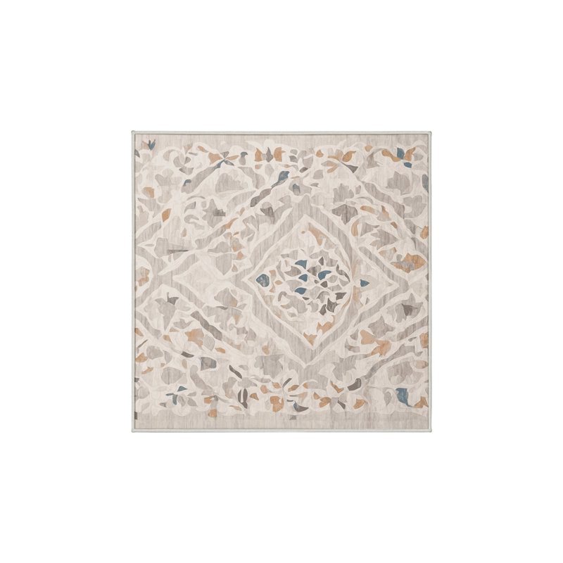Tapis beige soyeux et moelleux, Carré 5 pi