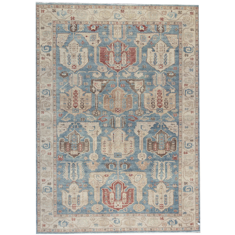 Hand-Knotted High-Quality Blue and Beige Area Rug