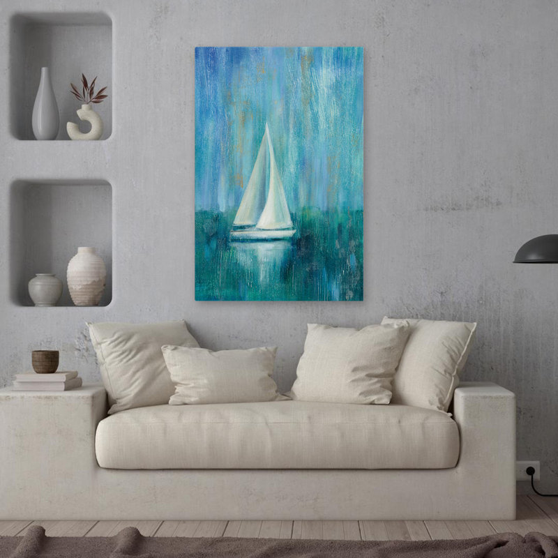 Voilier Simplicity I abstrait bord de mer bleu blanc, H 36 po x l 24 po