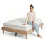 Cadre de lit double plateforme avec sommier à lattes en bois, format standard, design moderne du milieu du siècle, fini bois naturel, aucun sommier requis