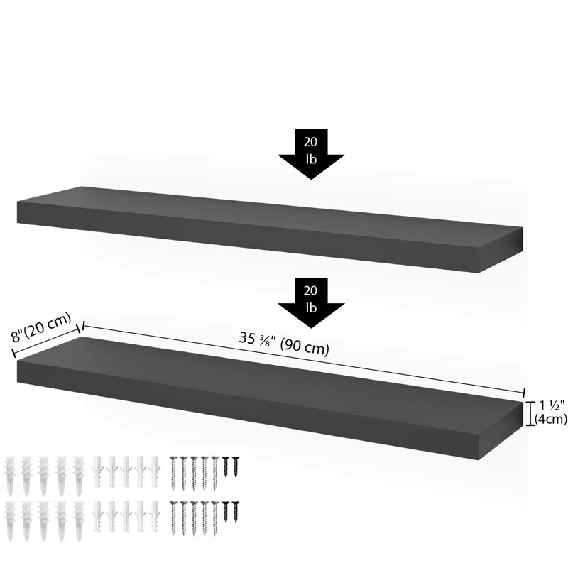 Black Wood Floating Wall Shelves Set with Invisible Brackets