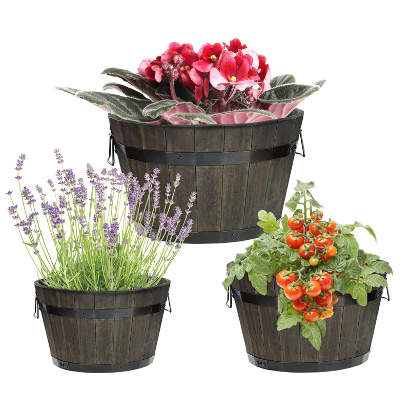 Solid Wood - Wood Planter Box - Set of 3, Black