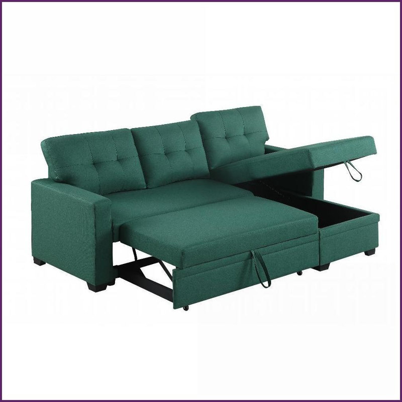 Canapé modulaire moderne en lin pour 3 personnes avec lit simple escamotable et amp; Chaise de rangement pour le salon | Lin | Accoudoirs carrés | Dossier rembourré