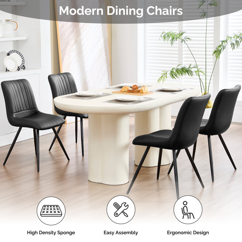 Stylish Upholstered Faux Leather Dining Chair with Sturdy Metal Legs, Black, 4