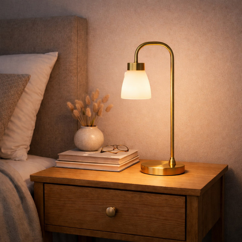Alakai 41cm Desk Arch Metal Table Lamp with Glass Shade, Gold