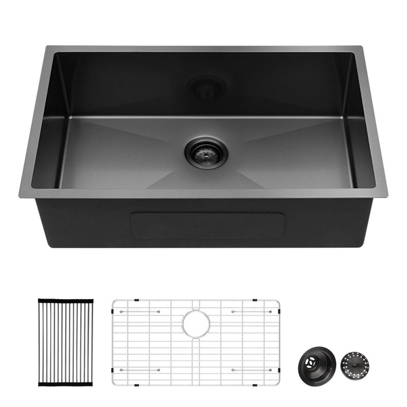 Évier de cuisine encastré 30 po - Évier de cuisine encastré noir encastré noir de calibre 16 de profondeur 10 po x 18 po x 10 po