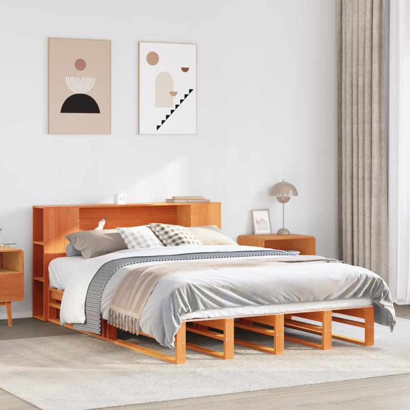 Bridey Solid Wood Bed, 150 x 200cm, Wax brown