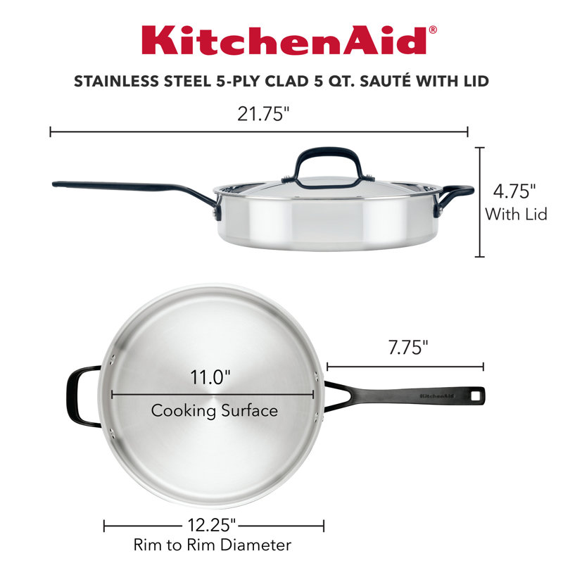 KitchenAid 5-Ply Clad Stainless Steel Induction Saute Pan with Lid, 5-Quart