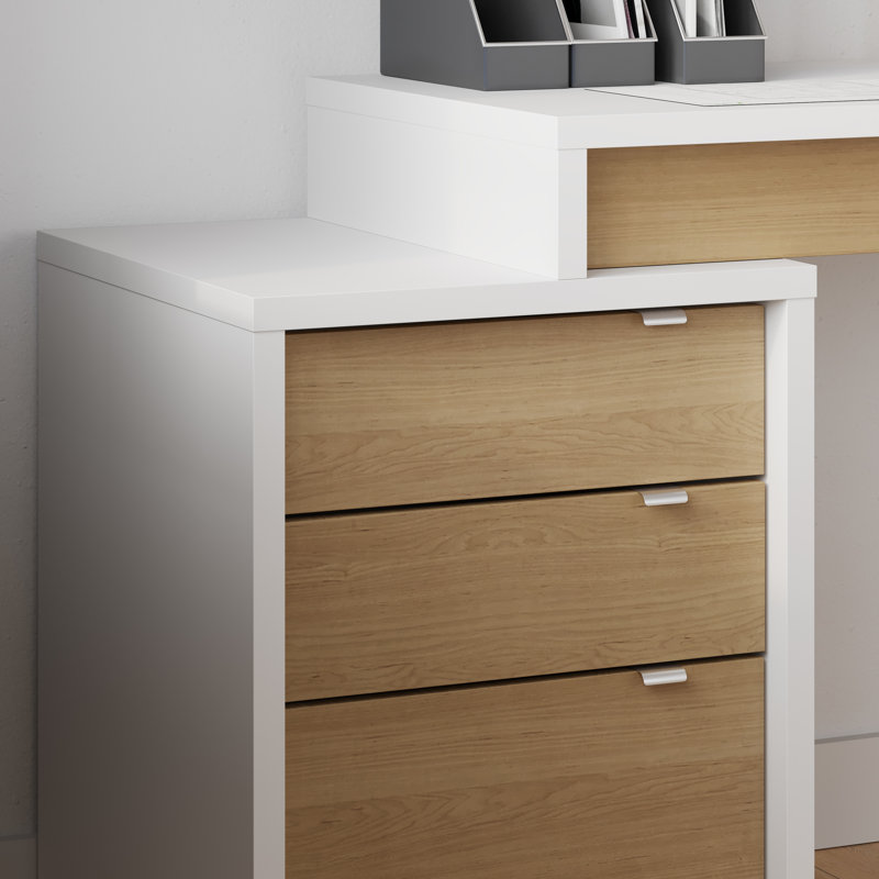 Alayna Executive Desk, White/Natural Maple