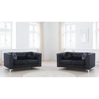 Colmar Black Velvet Loveseat Set Of 2