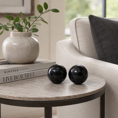 Bola Marmol 3" Black Marble Sphere - Set of 2