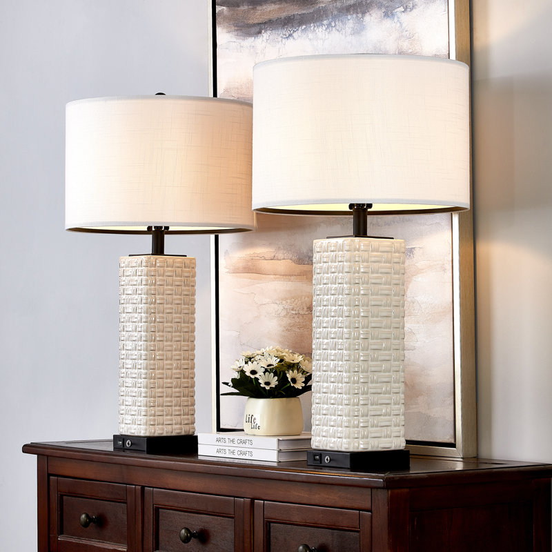 Bartul Ceramic USB Table Lamp Set, 9.06" H x 17.91" W x 16.73" D
