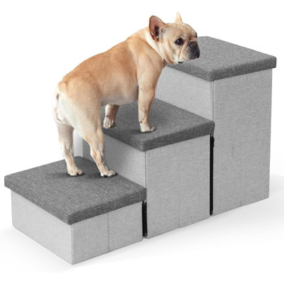 Escaliers pour chien avec rangement, marches pliables pour les petits chiens, escaliers antidérapants pour animaux de compagnie à 2 niveaux pour les lits hauts, le canapé et le canapé, supportant jusqu'à 50 lb de chien